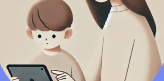 Un genitore supervisiona un bambino mentre utilizza un dispositivo elettronico, simbolo della protezione dei minori online.